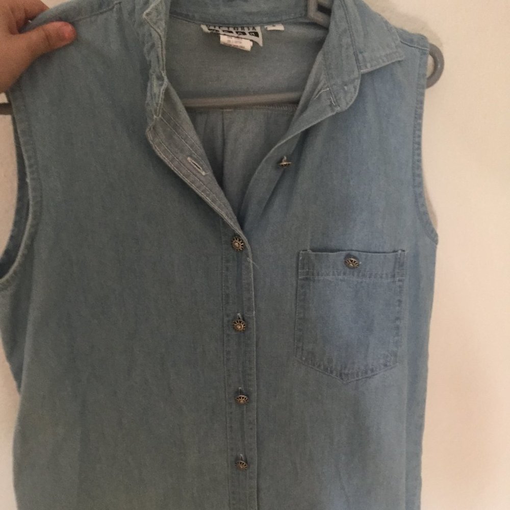 Vintage Denim Tank with sun design buttons
